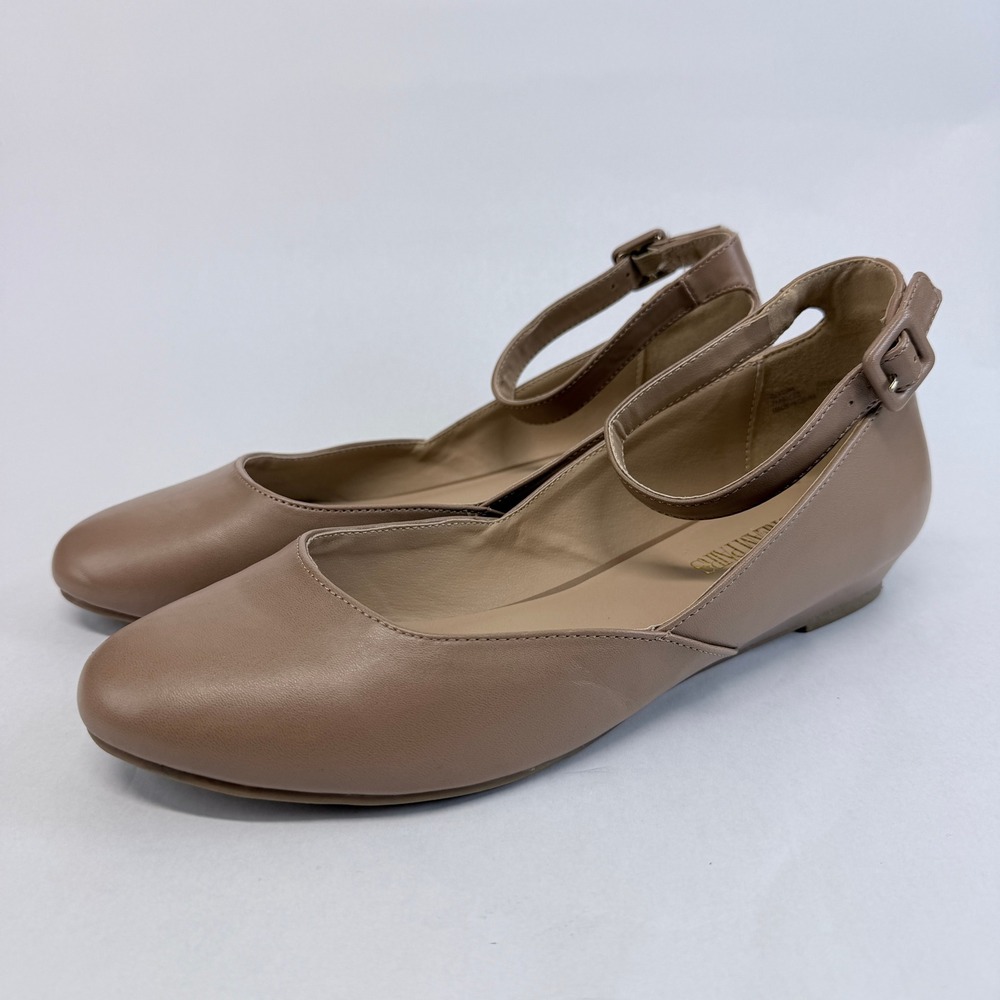 Dream Pairs Revona Nude Tan Ankle Strap Pointed Toe Low Wedge Flats Womens 11